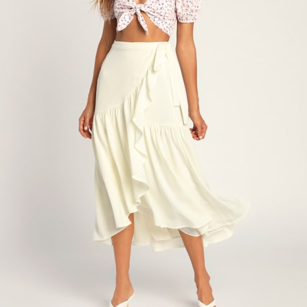 Lulus Sweetly Stunning Ivory High-low Wrap Maxi Skirt White - Size M